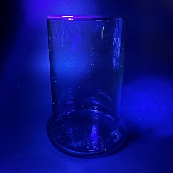 Vintage Hand Blown Teal Glass Vase Candle Holder Cadmium Glow Handmade Art Green - Picture 4 of 11